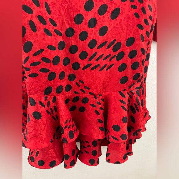 Liz Robert’s red long sleeve ruffle hem vintage dress size 9/10 - Picture 6 of 7